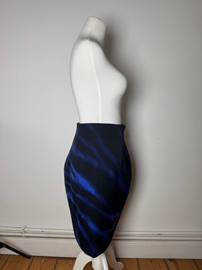 Vintage Gianni Versace Leopard Lana Wool Skirt Black Blue 38/M