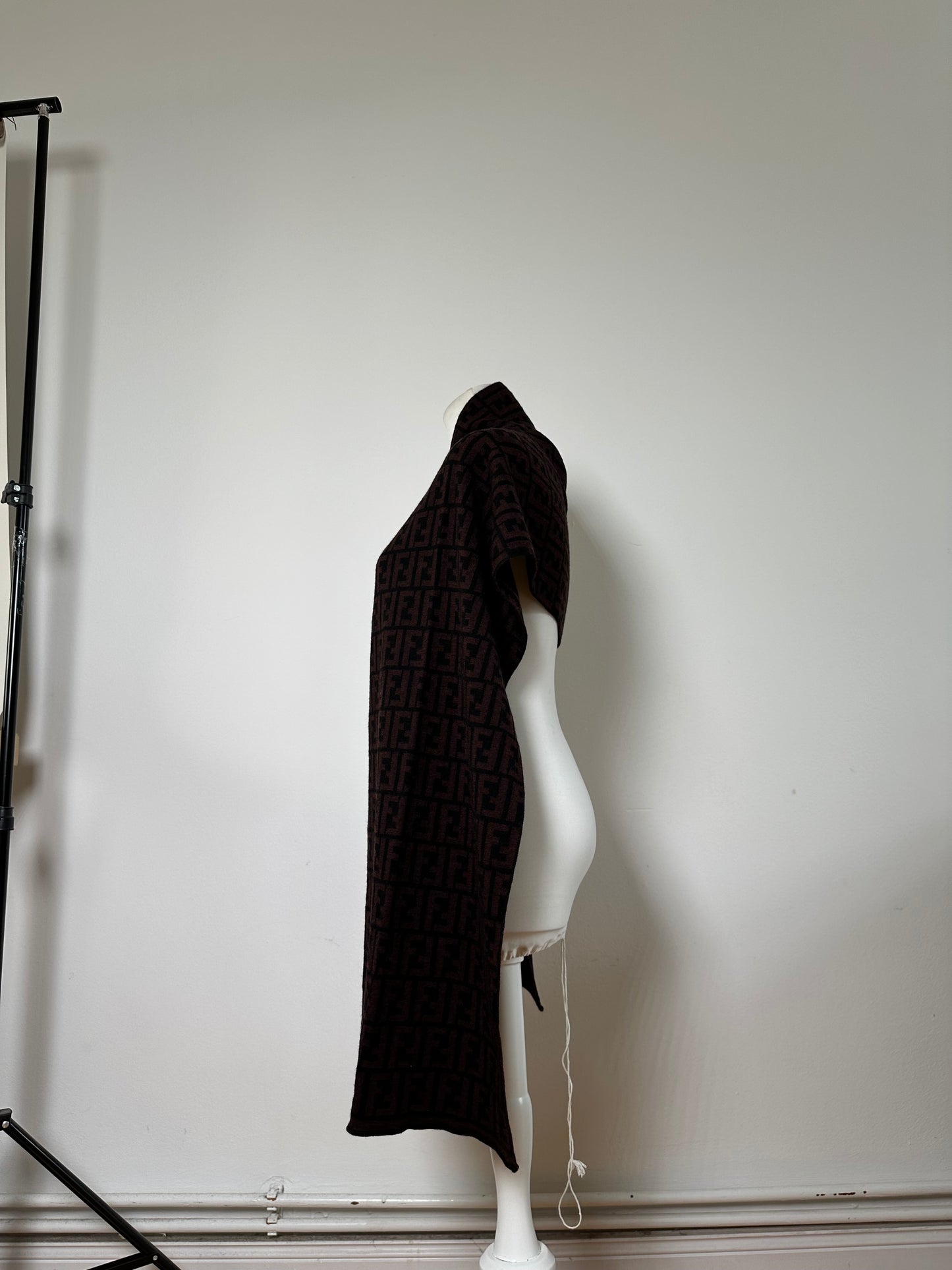 Vintage Fendi FF Monogram Wool Shawl Burgundy Black