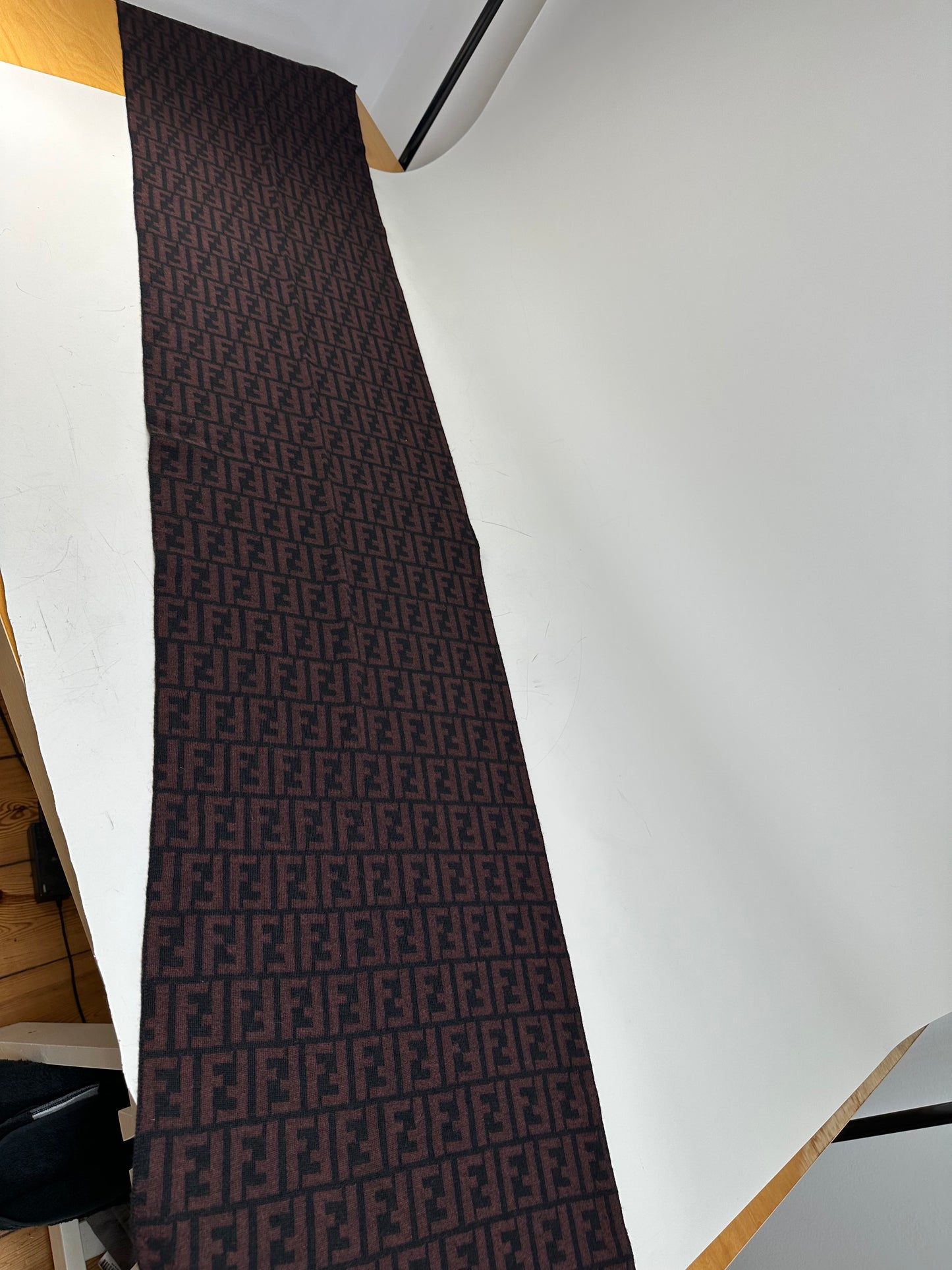 Vintage Fendi FF Monogram Wool Shawl Burgundy Black