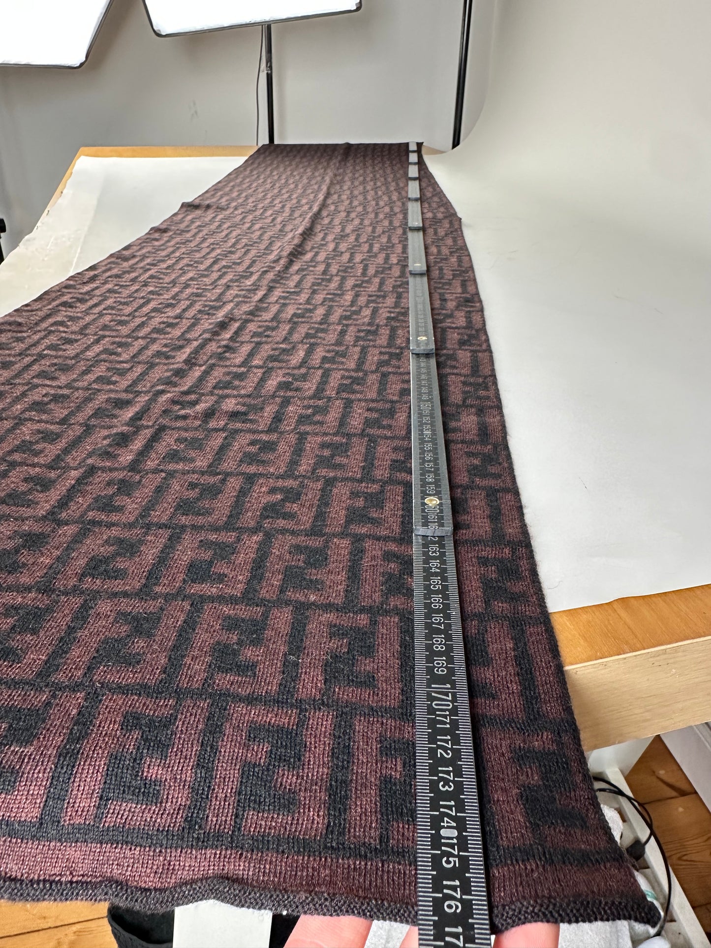 Vintage Fendi FF Monogram Wool Shawl Burgundy Black