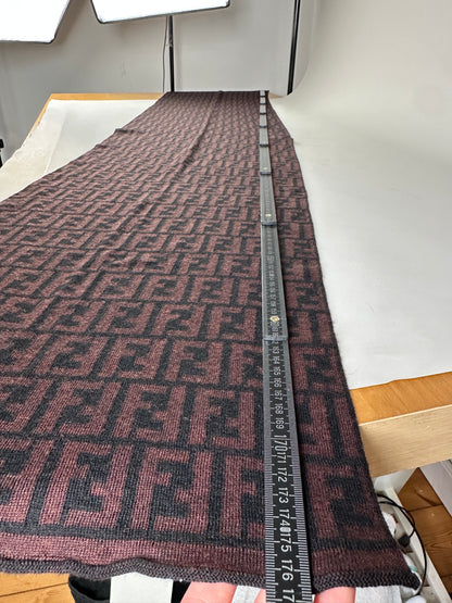 Vintage Fendi FF Monogram Wool Shawl Burgundy Black