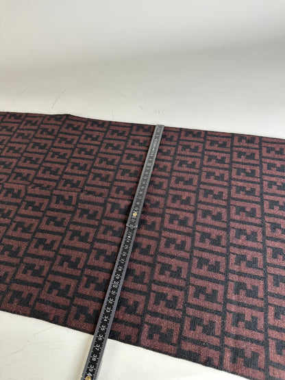 Vintage Fendi FF Monogram Wool Shawl Burgundy Black