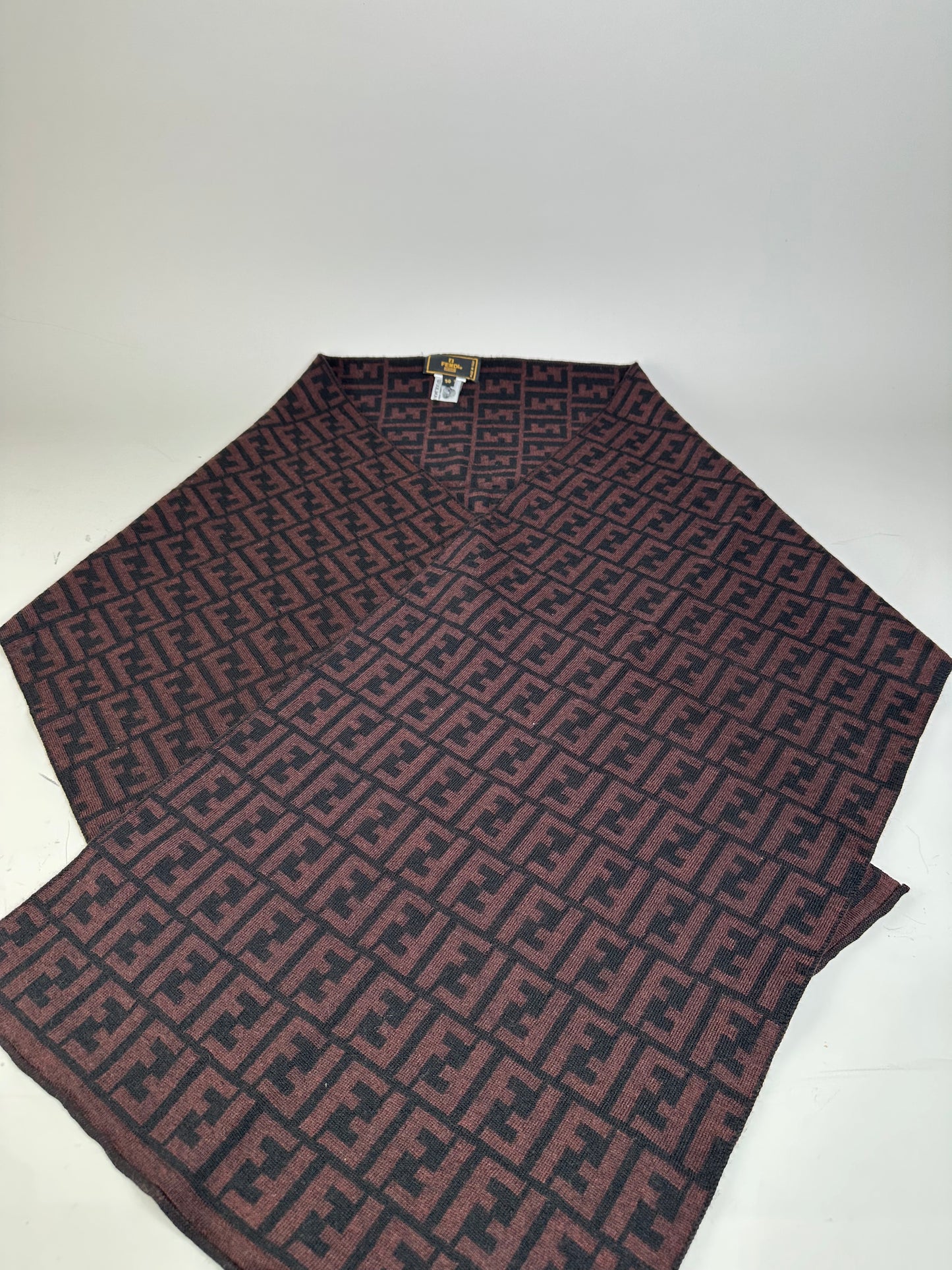 Vintage Fendi FF Monogram Wool Shawl Burgundy Black