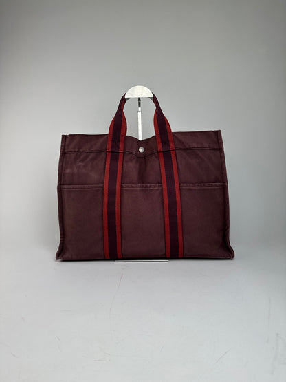 Vintage Hermes Canvas Tote Bag Purple Red