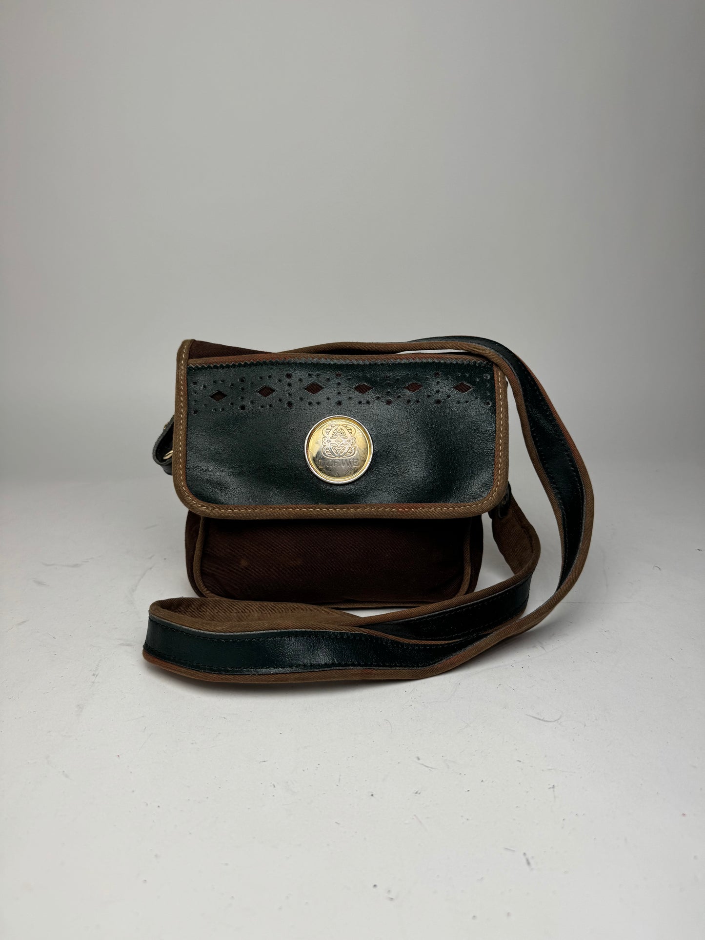 Vintage Loewe Madrid Canvas Leather bag green Brown