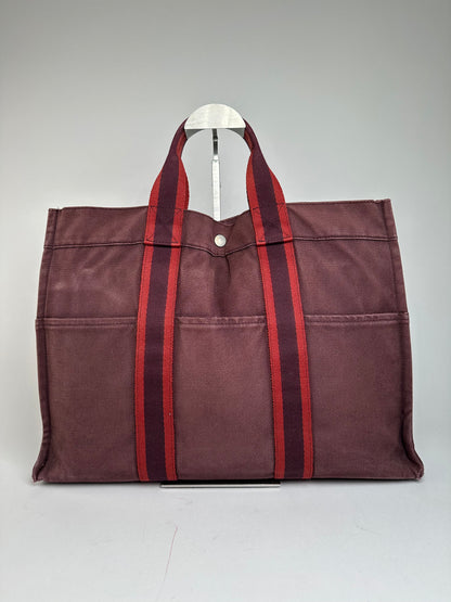Vintage Hermes Canvas Tote Bag Purple Red