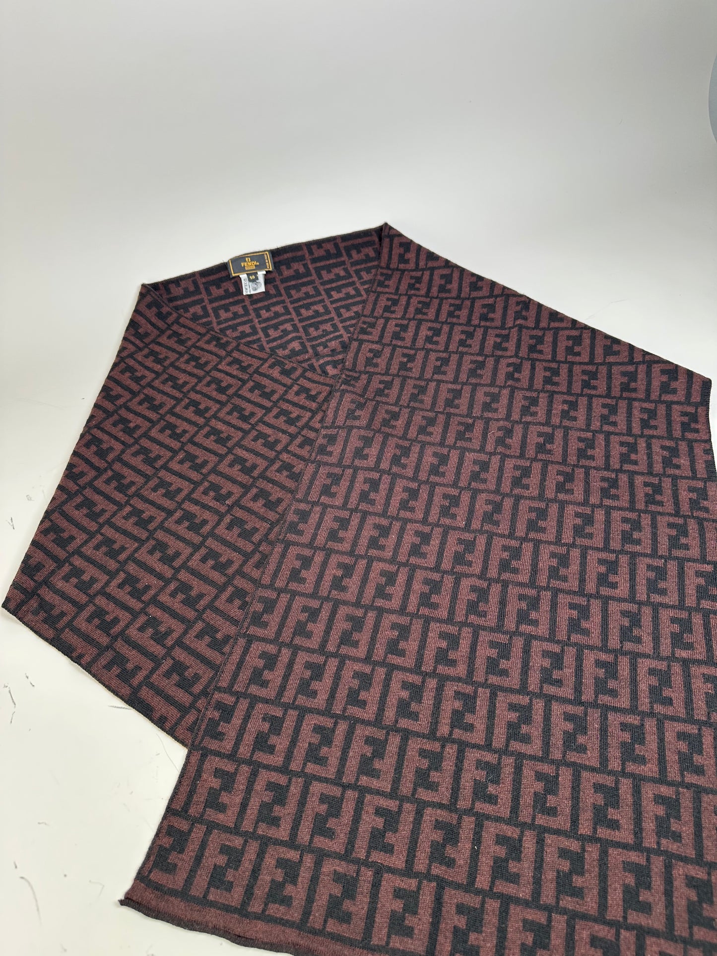 Vintage Fendi FF Monogram Wool Shawl Burgundy Black