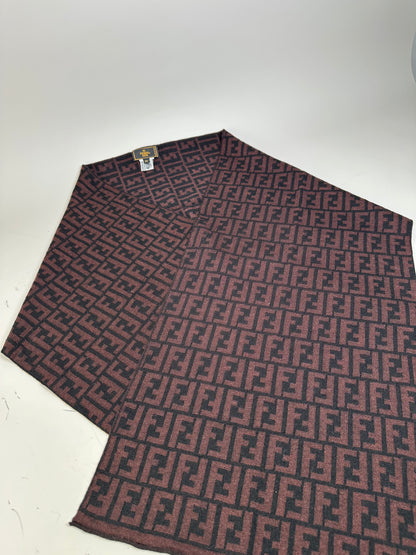 Vintage Fendi FF Monogram Wool Shawl Burgundy Black