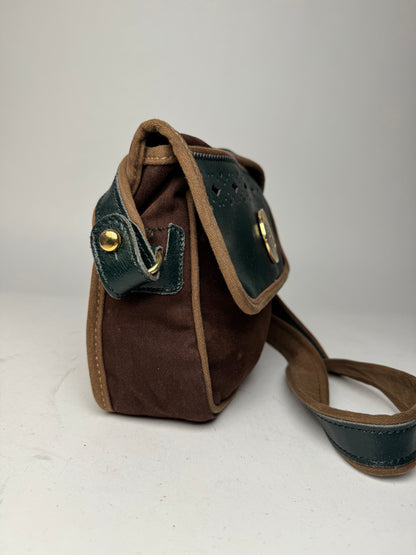 Vintage Loewe Madrid Canvas Leather bag green Brown