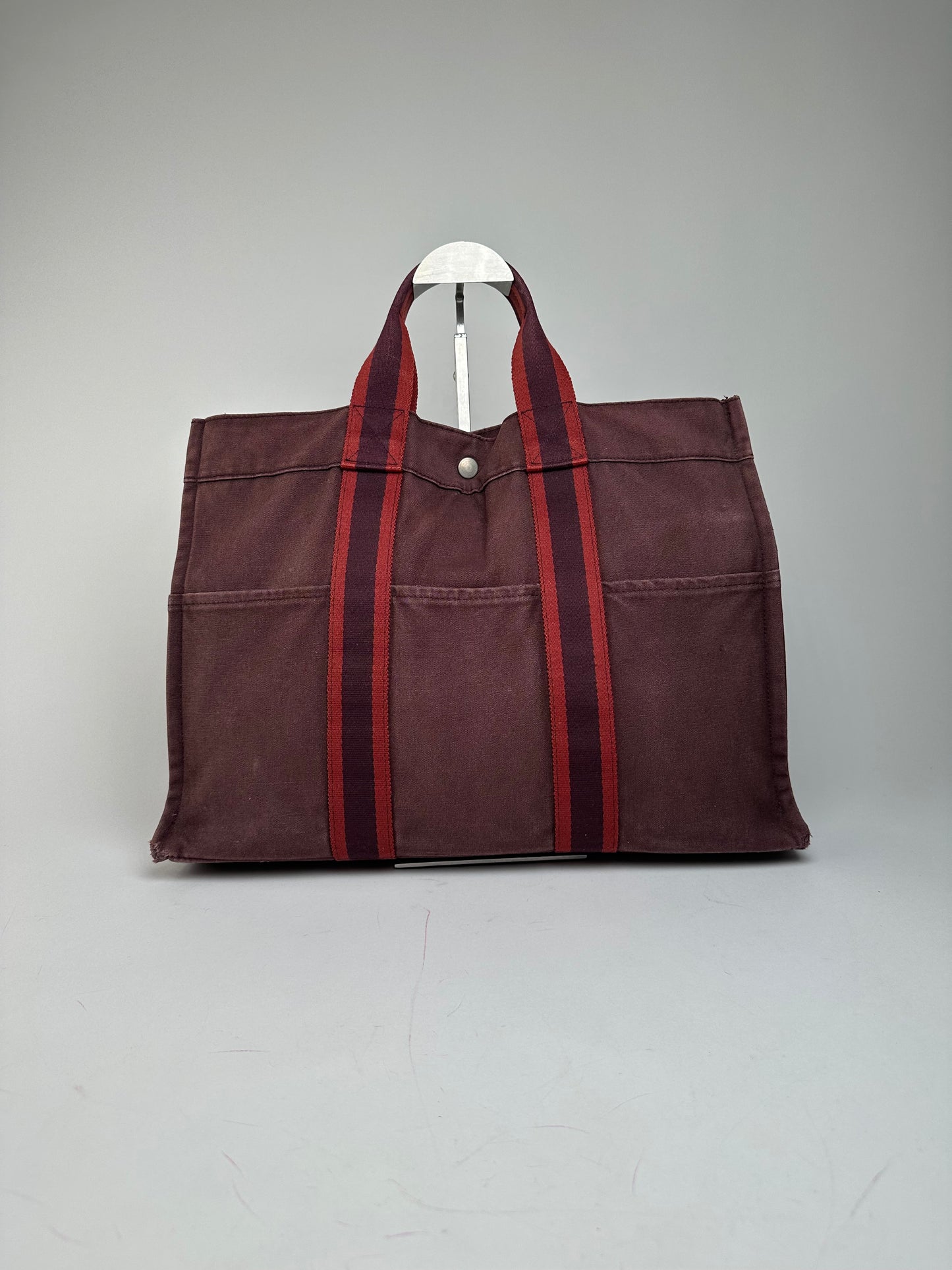 Vintage Hermes Canvas Tote Bag Purple Red