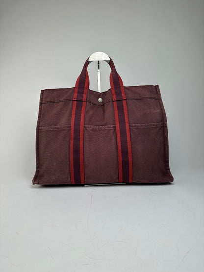 Vintage Hermes Canvas Tote Bag Purple Red