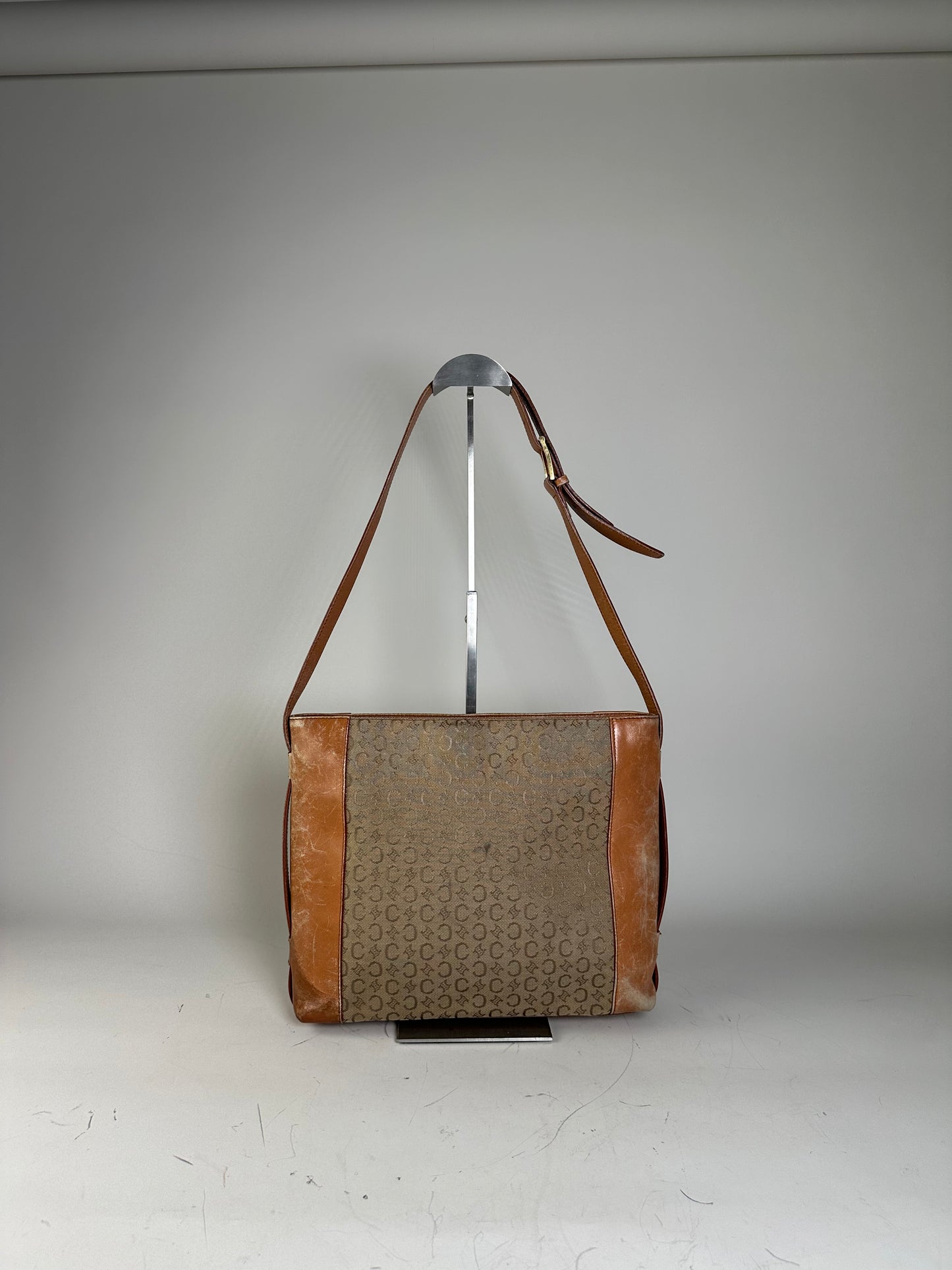 Vintage Celine Monogram Canvas Shoulder Bag Beige Brown
