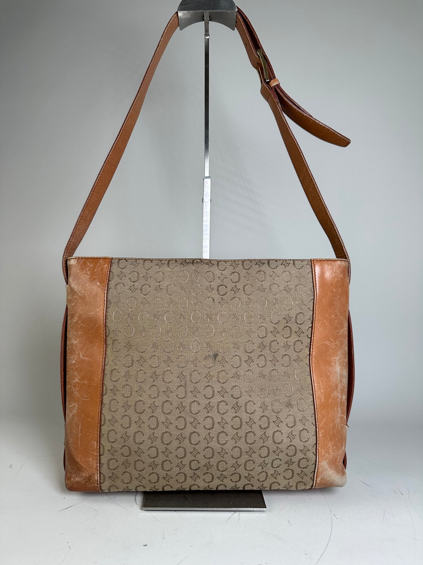 Vintage Celine Monogram Canvas Shoulder Bag Beige Brown