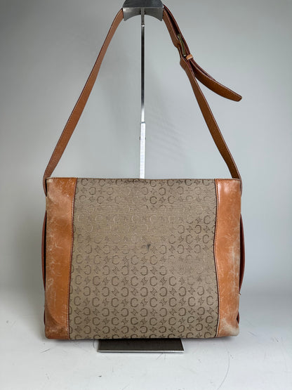 Vintage Celine Monogram Canvas Shoulder Bag Beige Brown