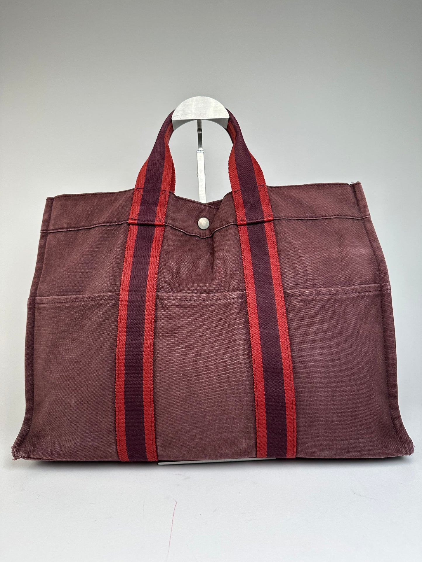 Vintage Hermes Canvas Tote Bag Purple Red