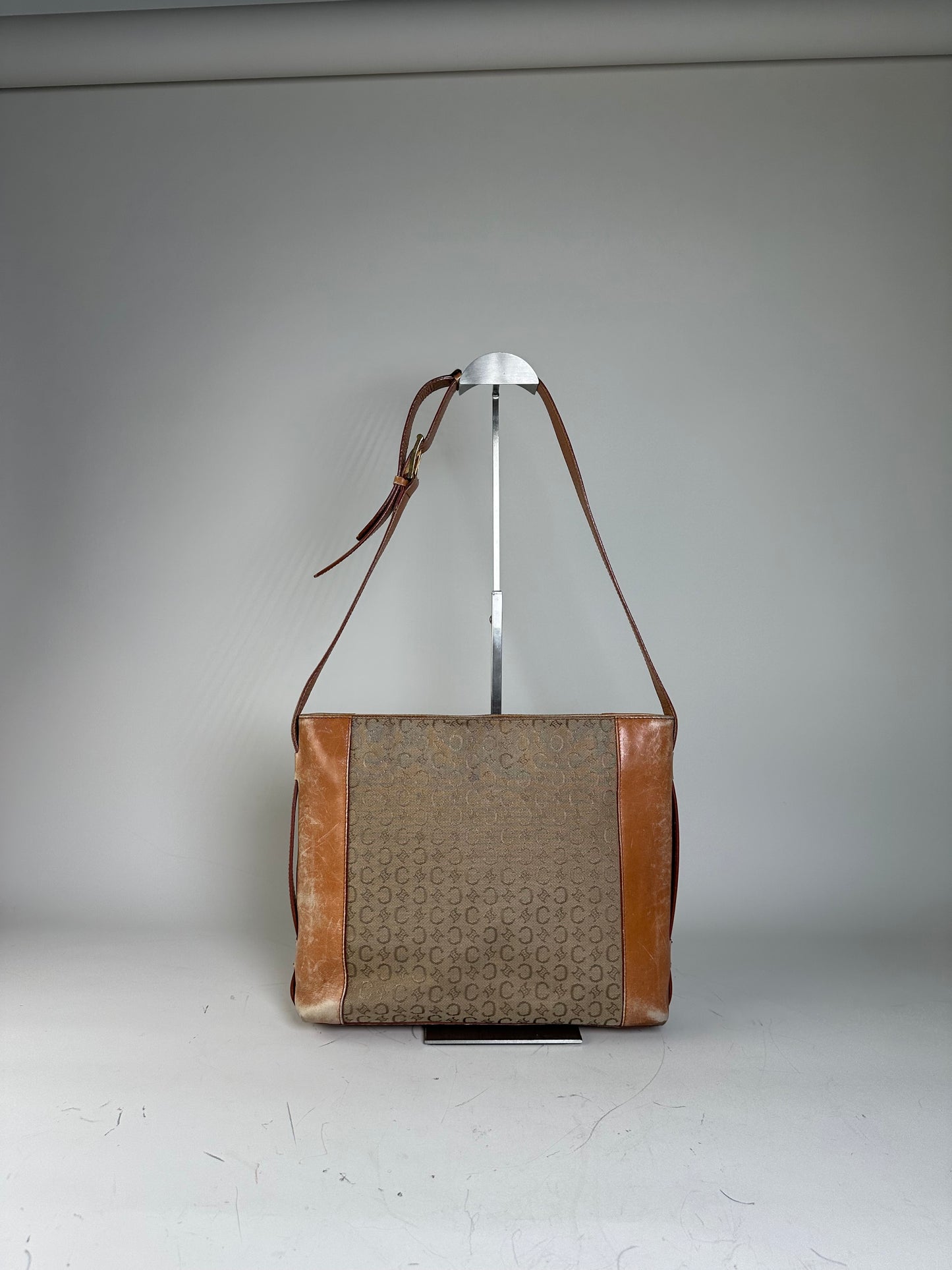 Vintage Celine Monogram Canvas Shoulder Bag Beige Brown