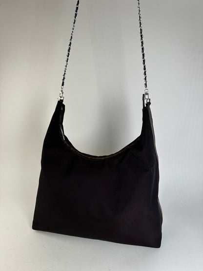 Vintage Gucci Nylon Chain Shoulder Bag Black Silver