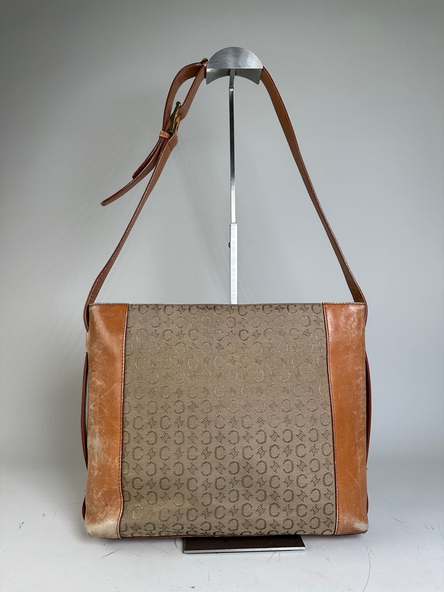 Vintage Celine Monogram Canvas Shoulder Bag Beige Brown