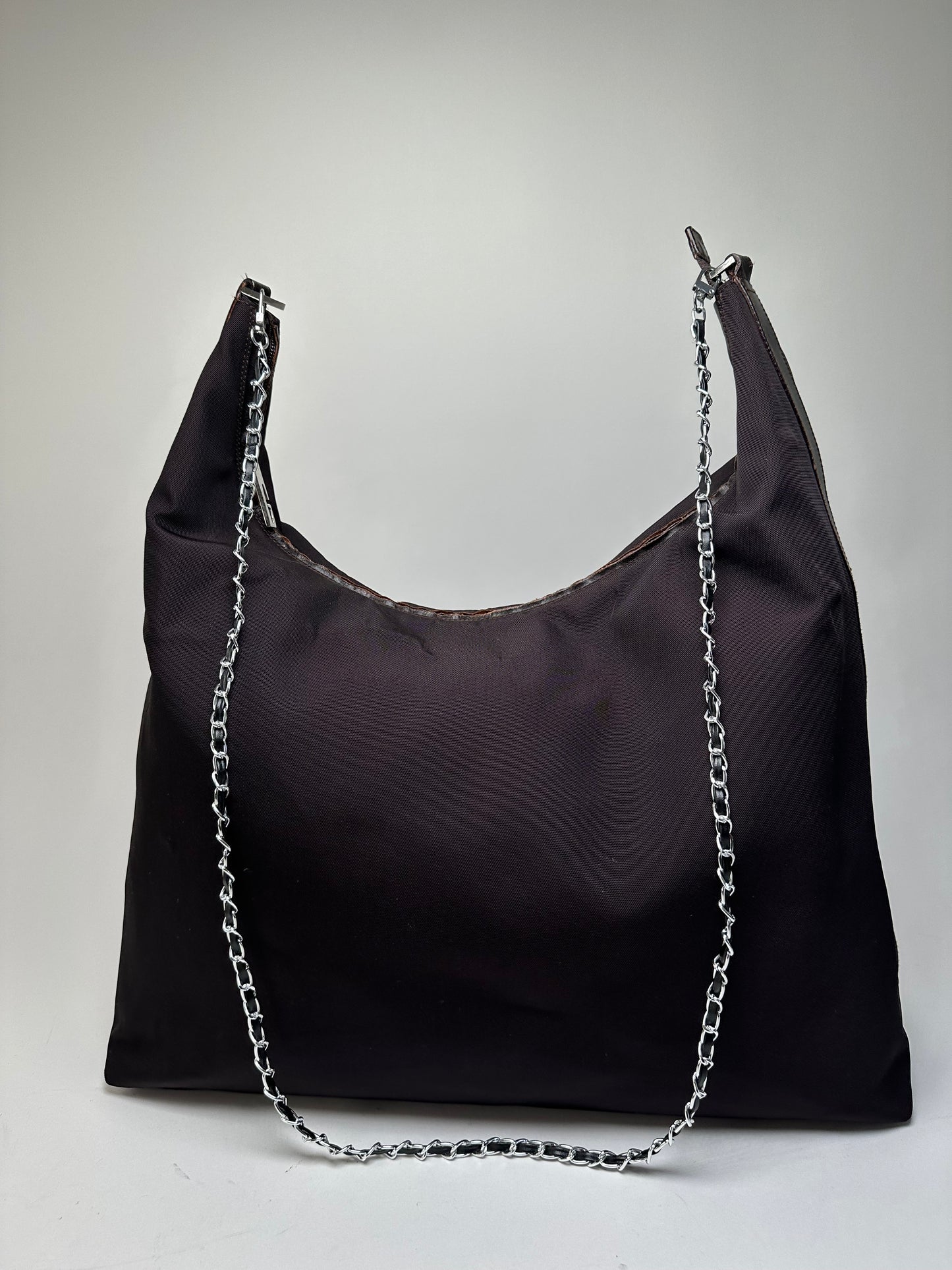 Vintage Gucci Nylon Chain Shoulder Bag Black Silver