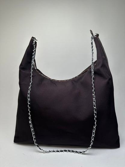Vintage Gucci Nylon Chain Shoulder Bag Black Silver