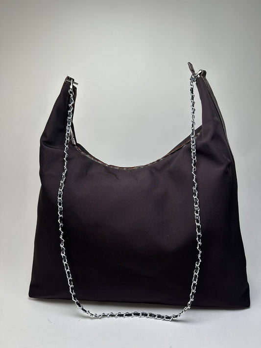 Vintage Gucci Nylon Chain Shoulder Bag Black Silver