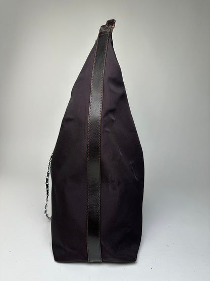Vintage Gucci Nylon Chain Shoulder Bag Black Silver
