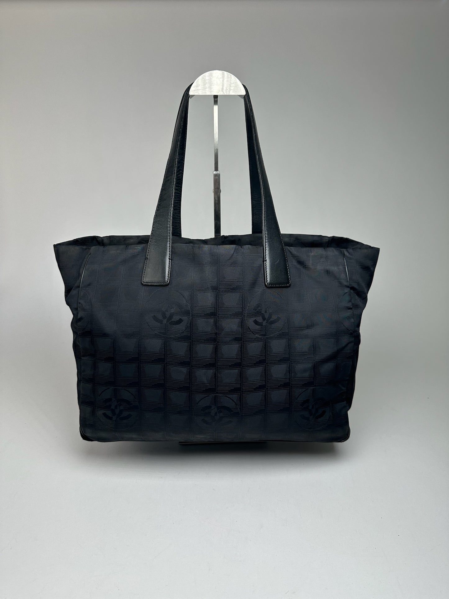 Vintage Chanel Monogram Canvas Shopper Bag Black