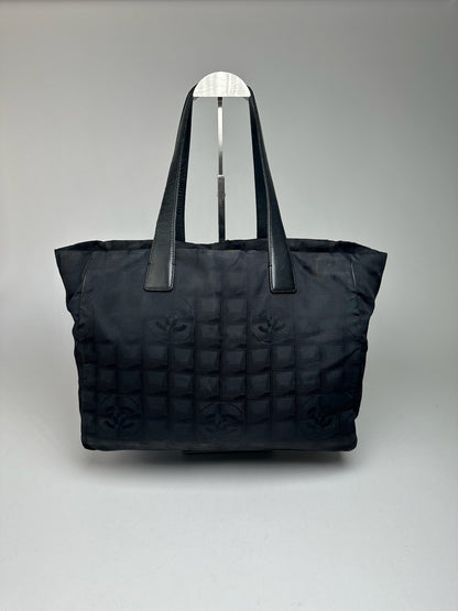 Vintage Chanel Monogram Canvas Shopper Bag Black