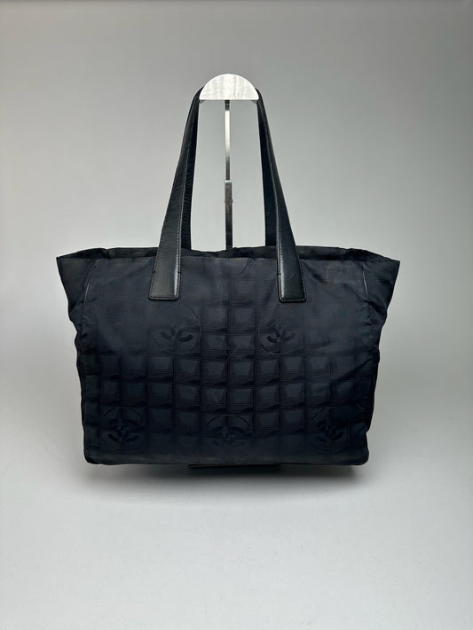 Vintage Chanel Monogram Canvas Shopper Bag Black