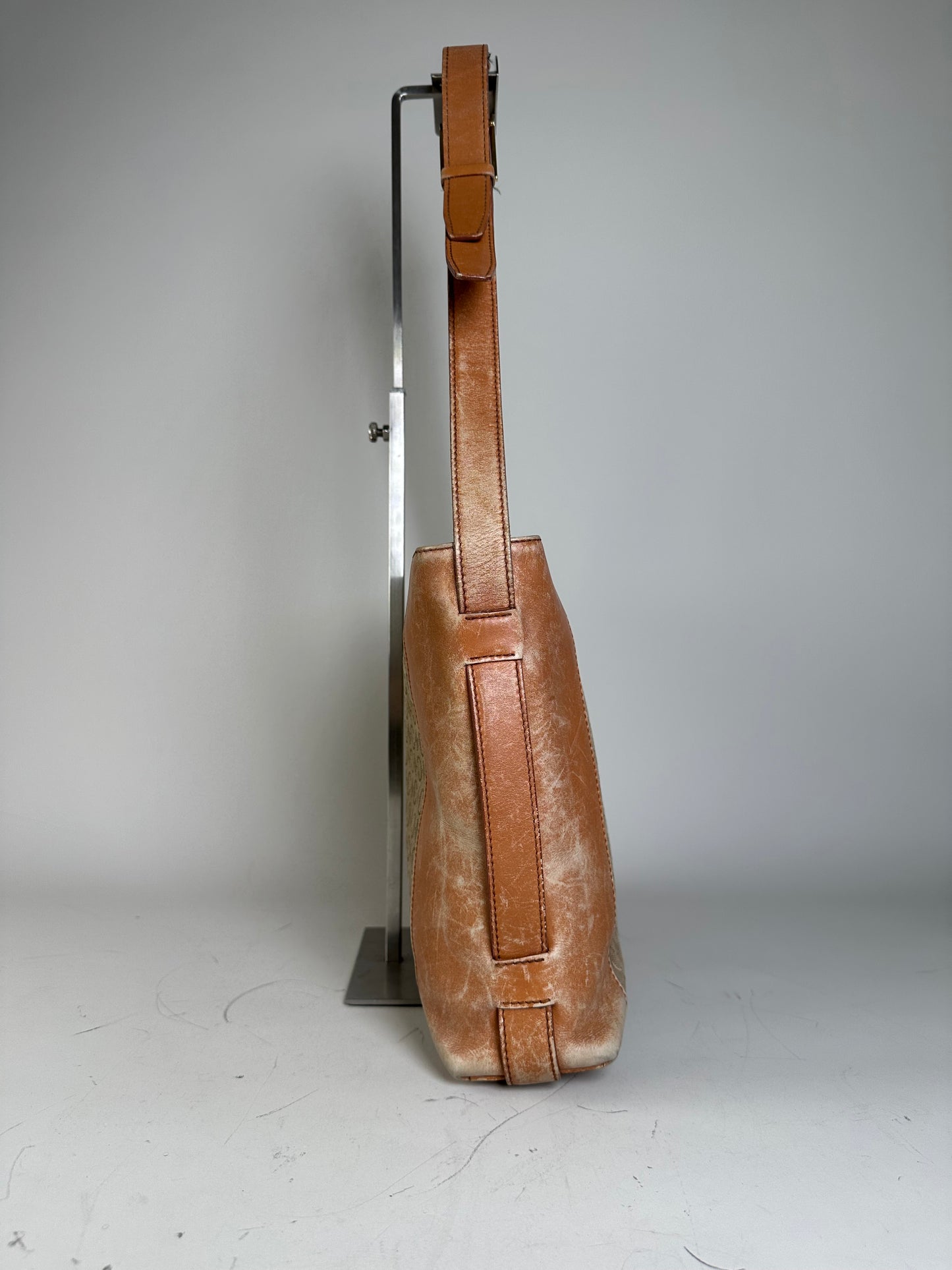Vintage Celine Monogram Canvas Shoulder Bag Beige Brown