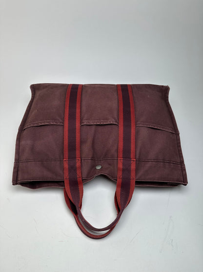 Vintage Hermes Canvas Tote Bag Purple Red