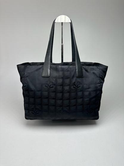 Vintage Chanel Monogram Canvas Shopper Bag Black