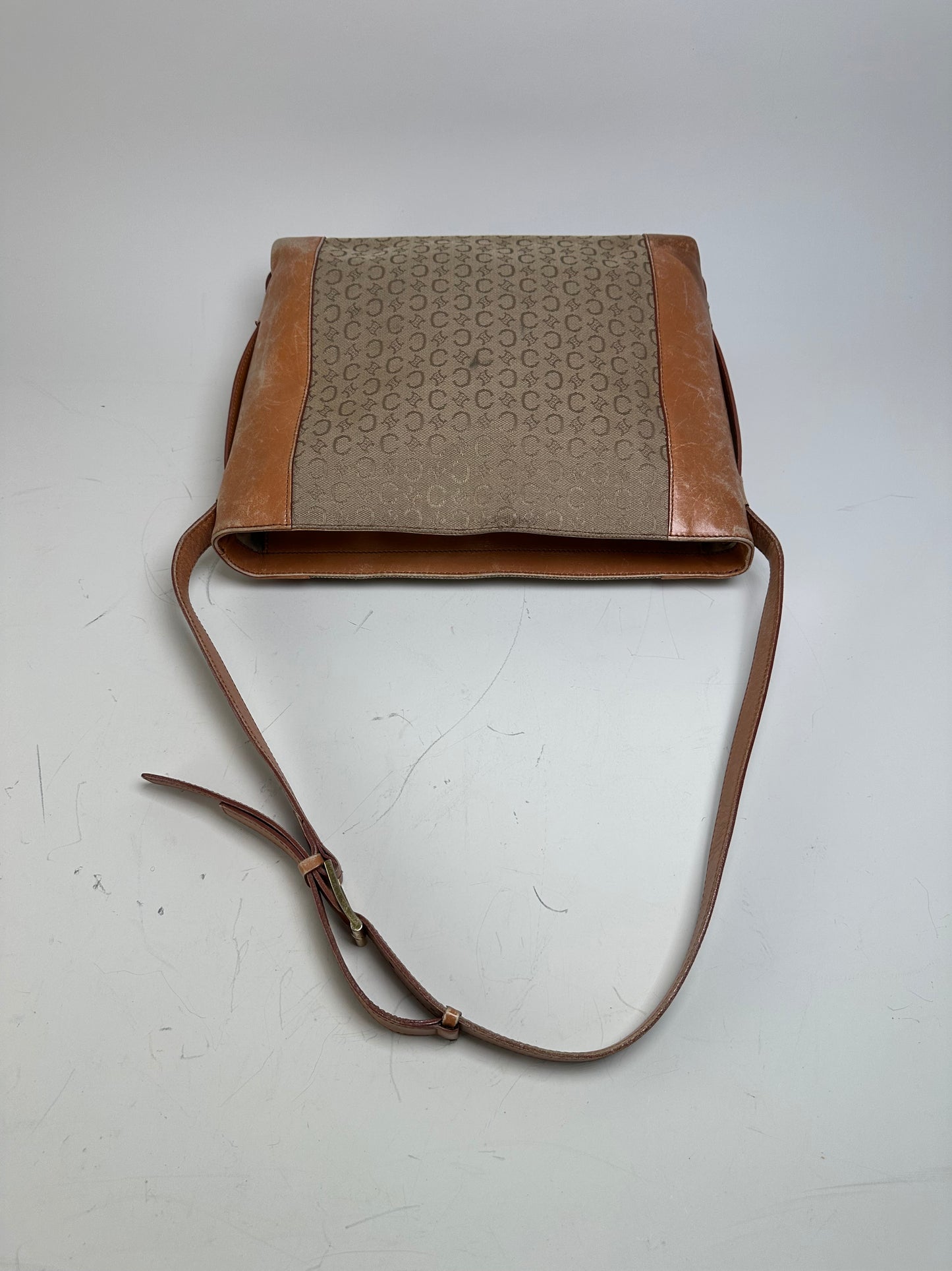 Vintage Celine Monogram Canvas Shoulder Bag Beige Brown