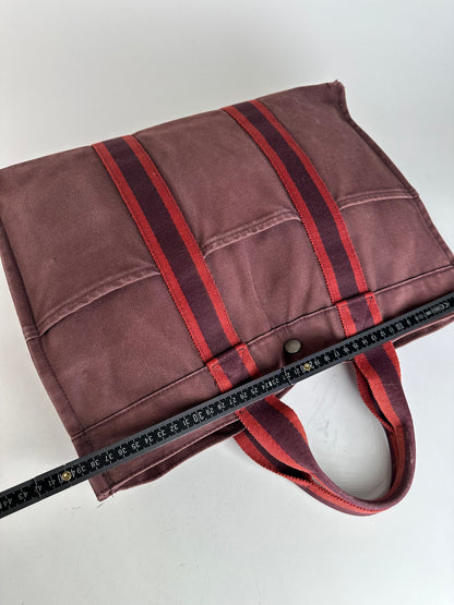 Vintage Hermes Canvas Tote Bag Purple Red