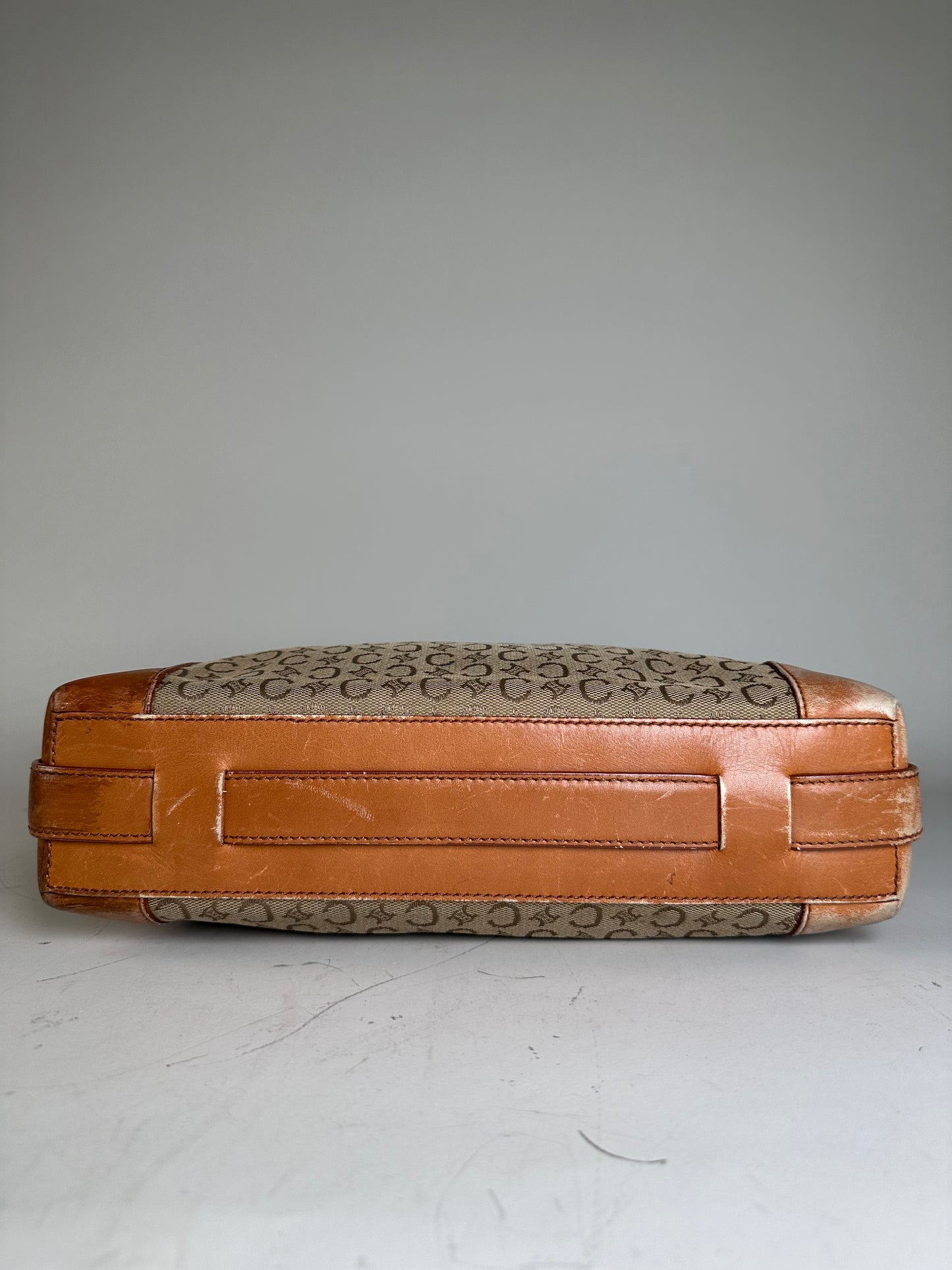 Vintage Celine Monogram Canvas Shoulder Bag Beige Brown