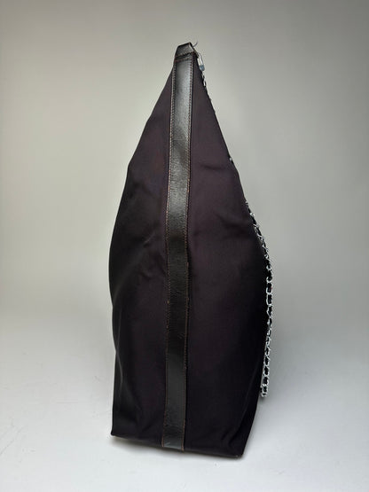 Vintage Gucci Nylon Chain Shoulder Bag Black Silver