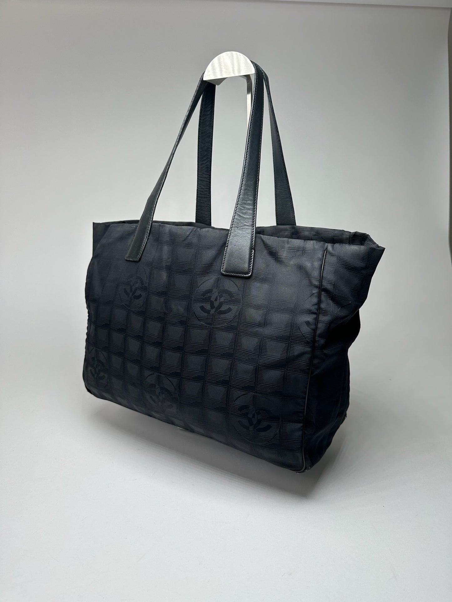 Vintage Chanel Monogram Canvas Shopper Bag Black