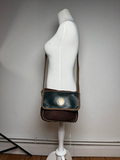 Vintage Loewe Madrid Canvas Leather bag green Brown