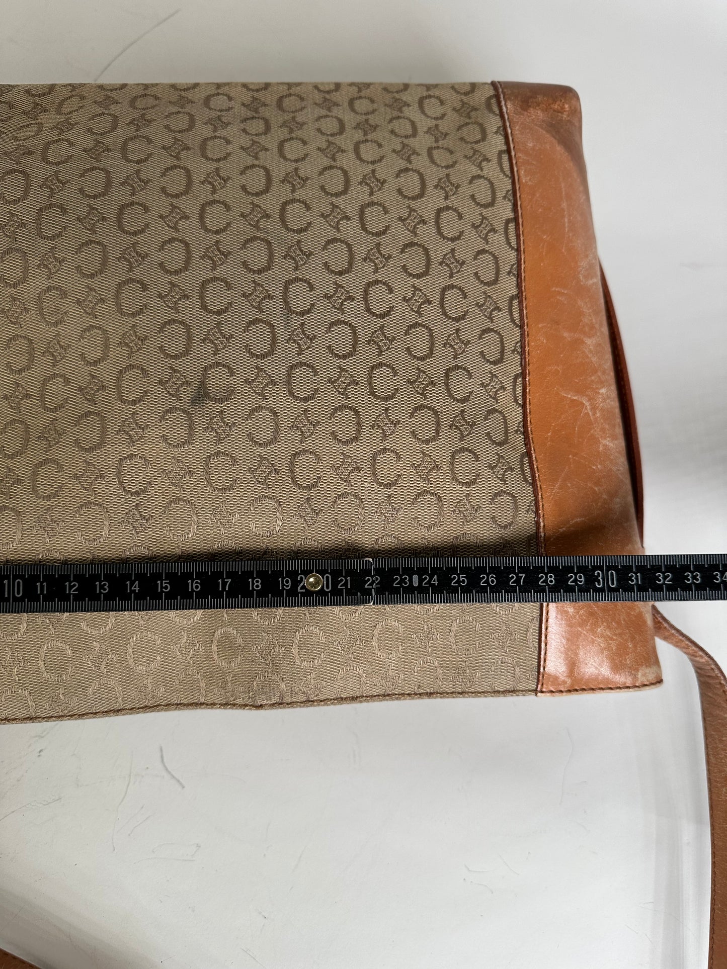 Vintage Celine Monogram Canvas Shoulder Bag Beige Brown