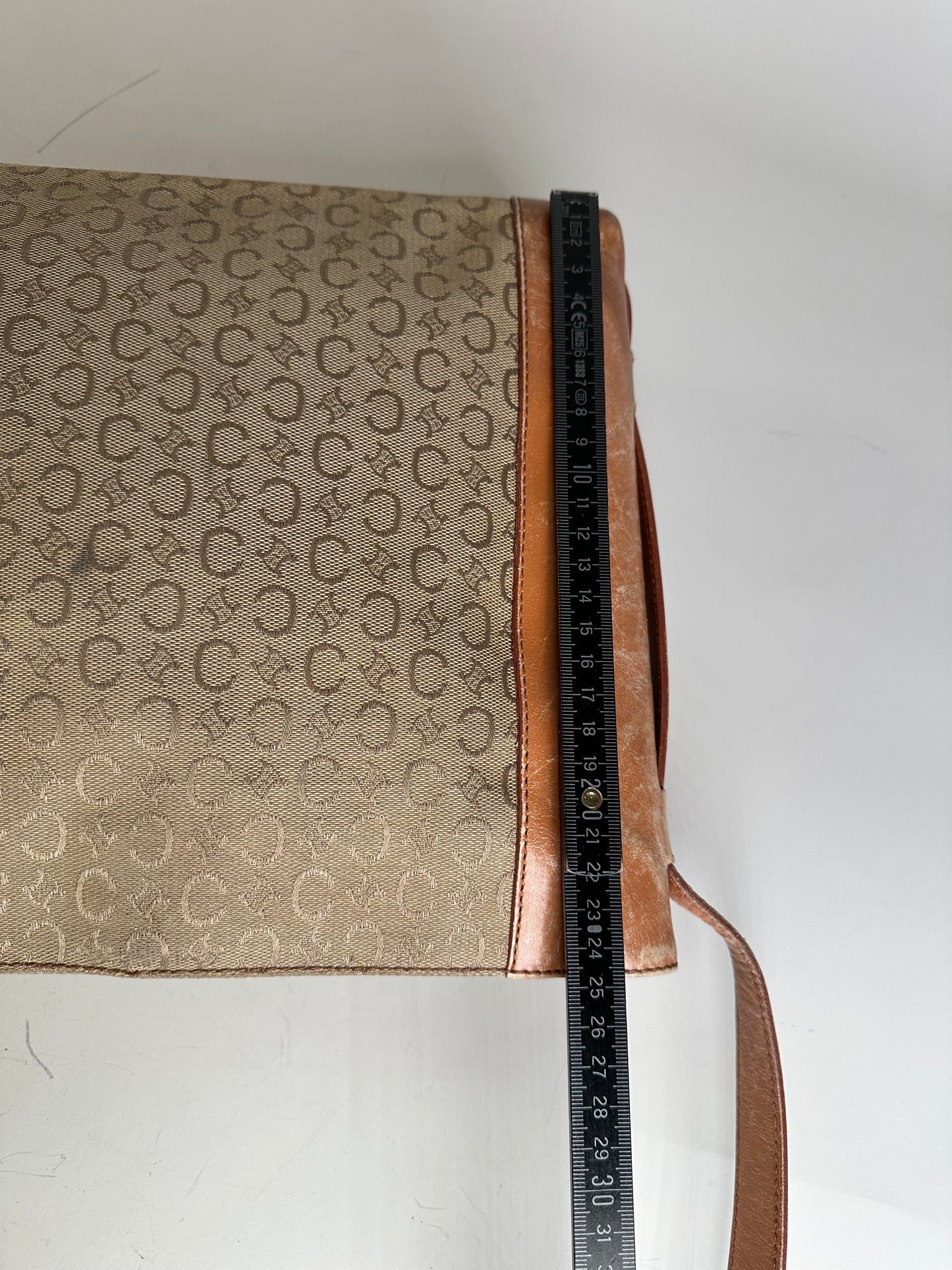 Vintage Celine Monogram Canvas Shoulder Bag Beige Brown