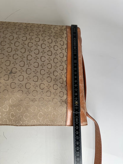 Vintage Celine Monogram Canvas Shoulder Bag Beige Brown