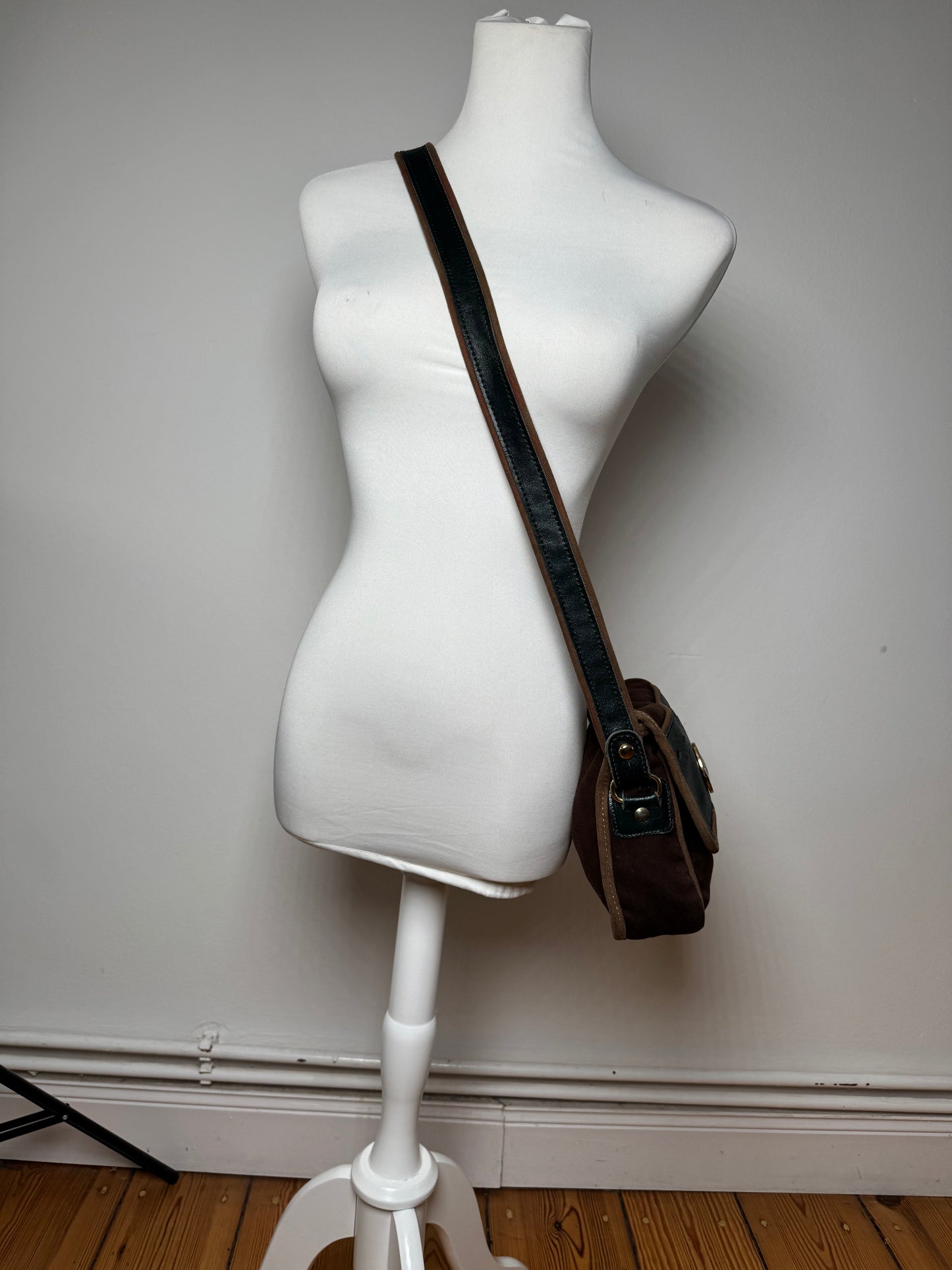 Vintage Loewe Madrid Canvas Leather bag green Brown