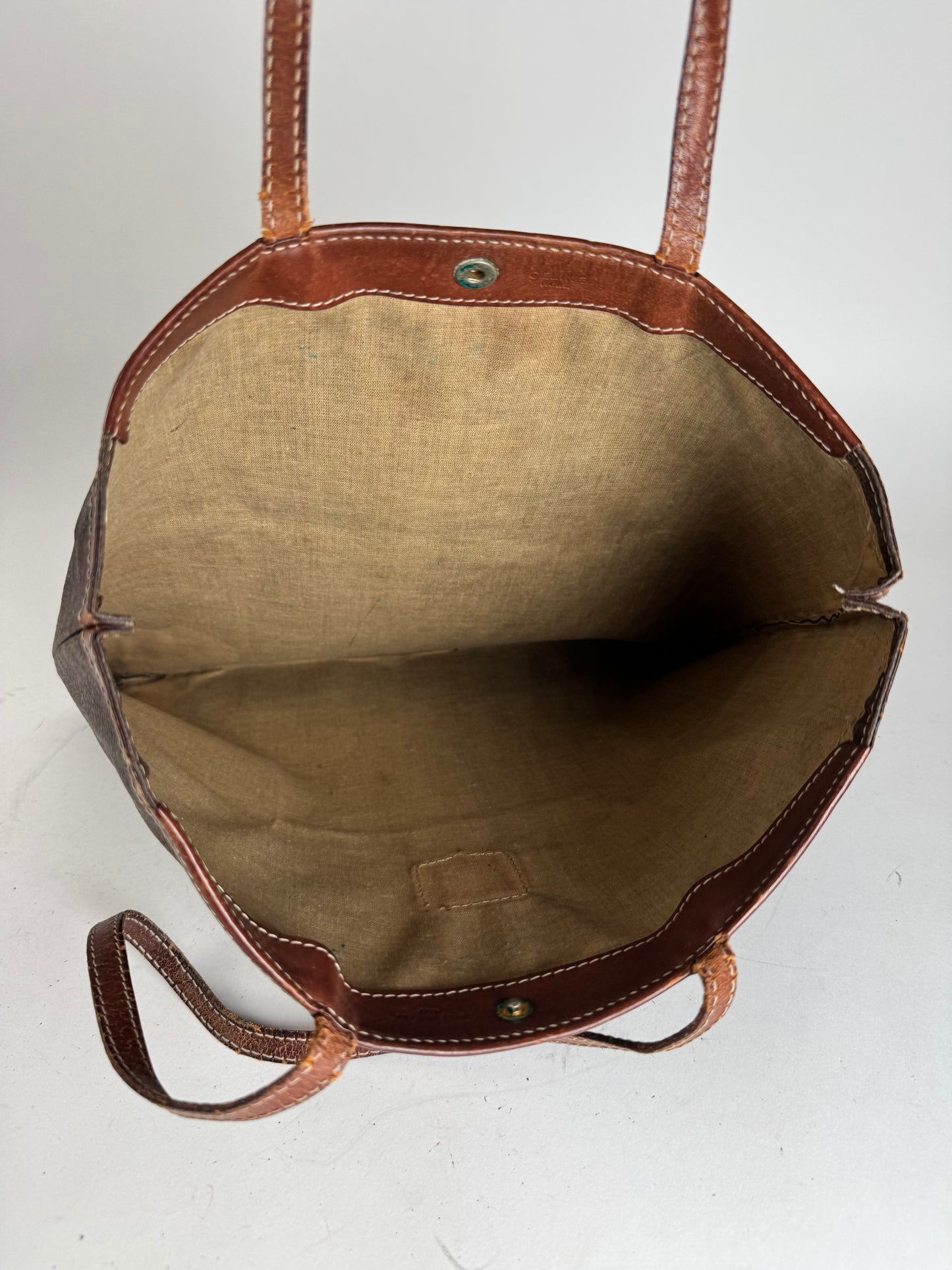 Vintage Celine Paris Leather Monogram Tote Bag Brown