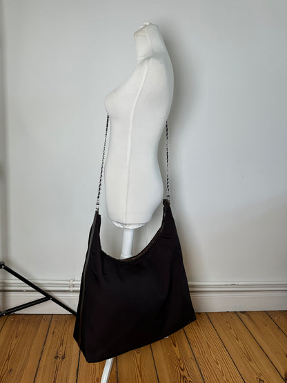 Vintage Gucci Nylon Chain Shoulder Bag Black Silver