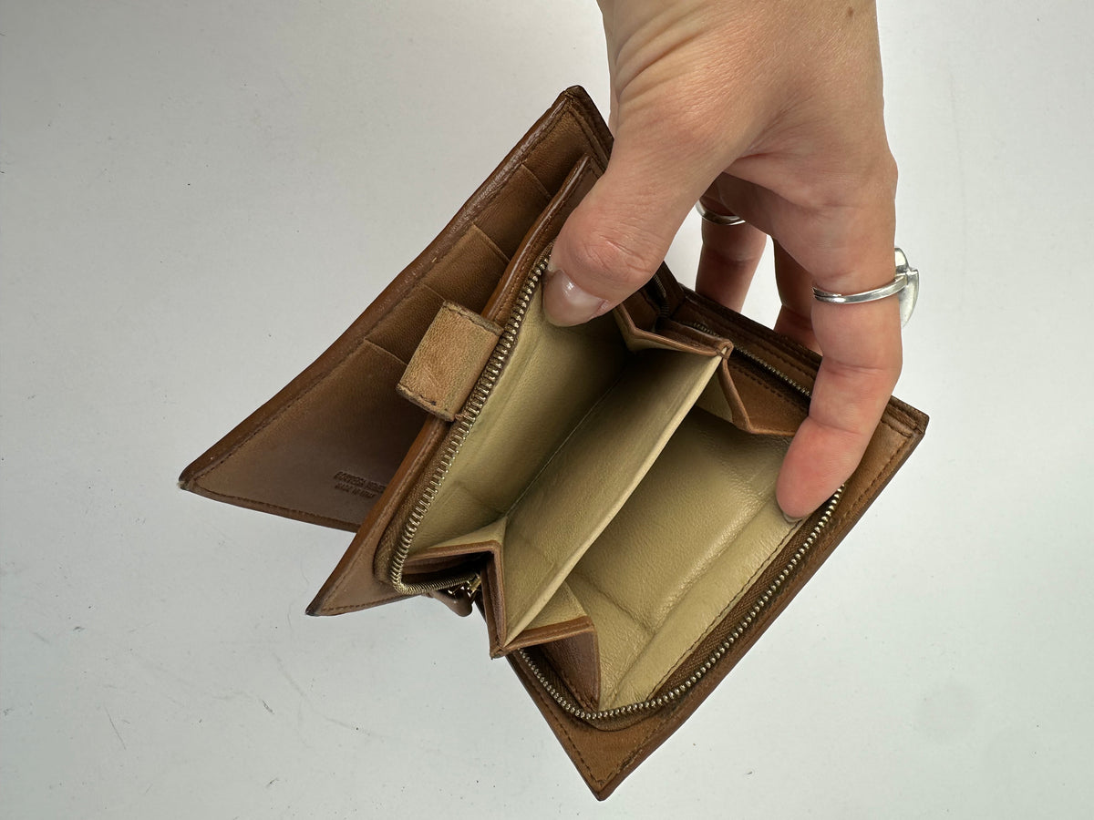 Vintage Bottega Veneta Intrecciato Bifold Wallet Early 2000s Tan