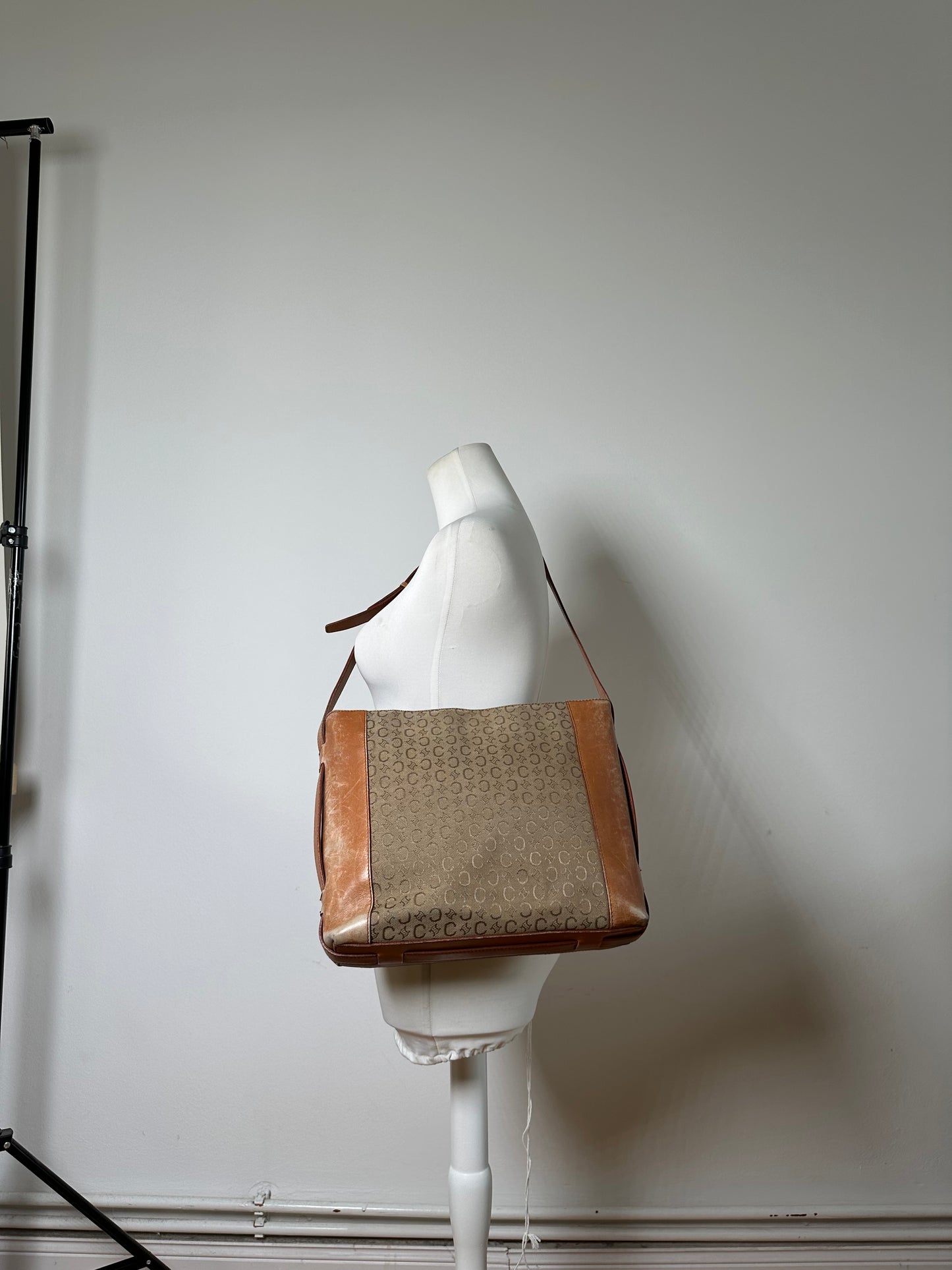Vintage Celine Monogram Canvas Shoulder Bag Beige Brown
