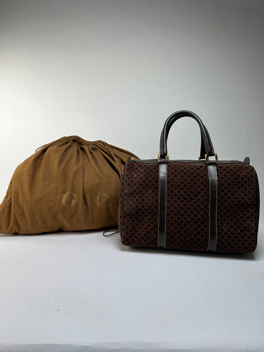 Vintage Gucci GG Monogram Suede Top-Handle Bag Late 1970s Brown