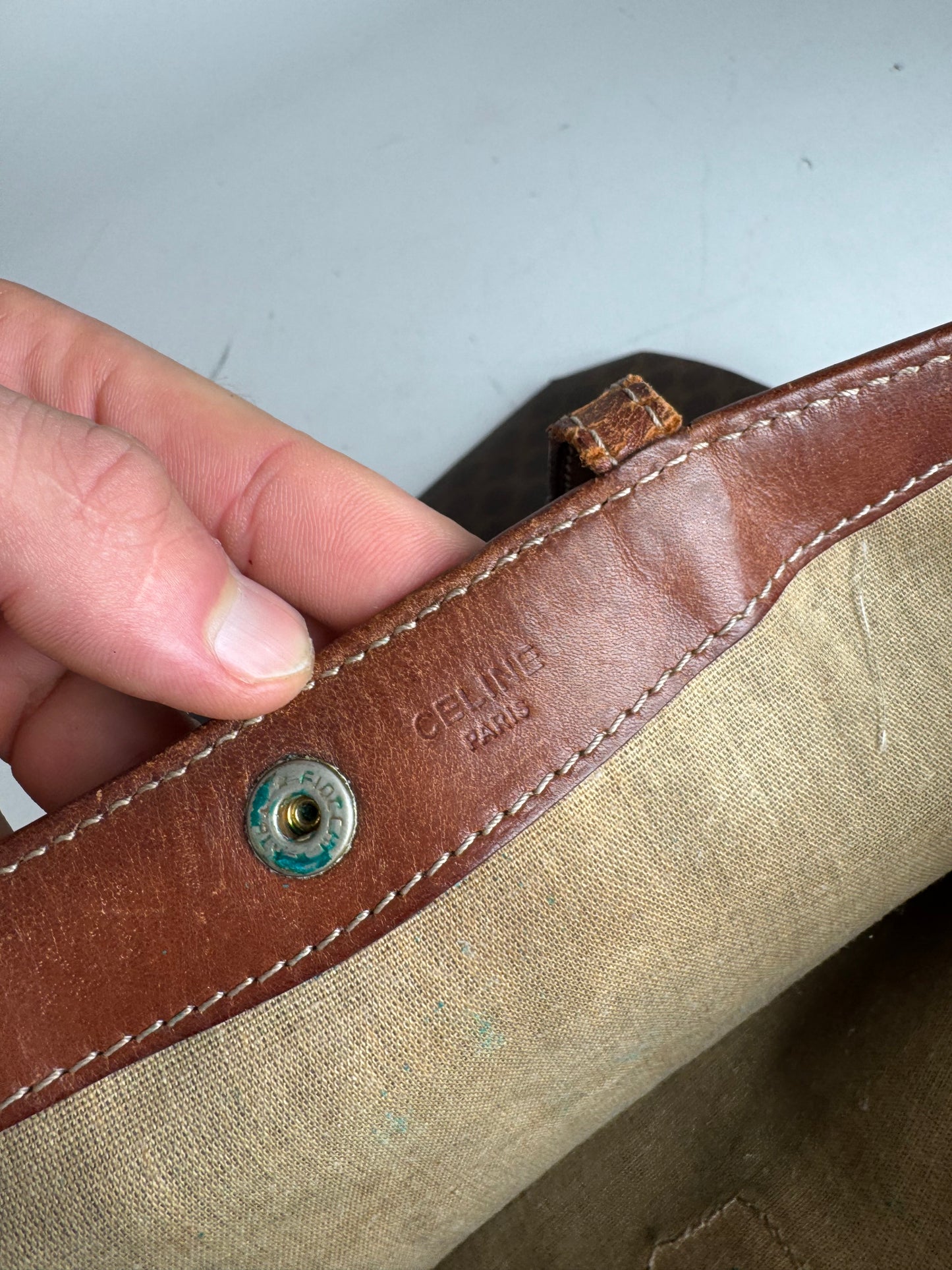 Vintage Celine Paris Leather Monogram Tote Bag Brown