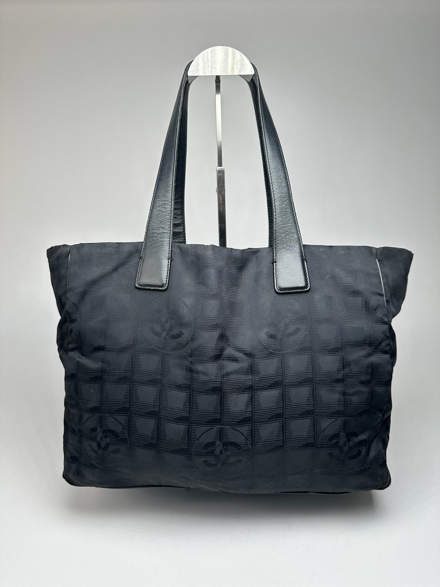 Vintage Chanel Monogram Canvas Shopper Bag Black