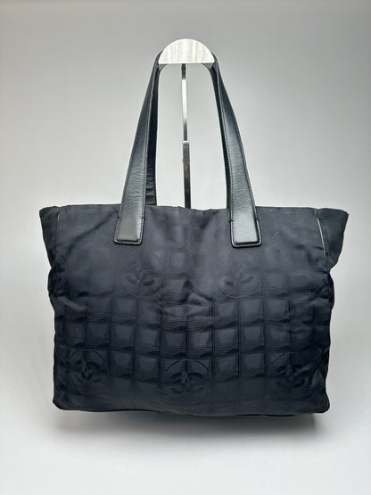 Vintage Chanel Monogram Canvas Shopper Bag Black